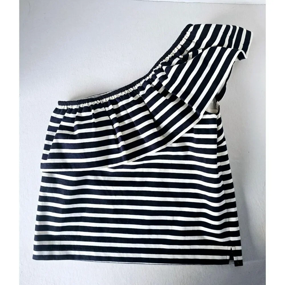 J.Crew One-Shoulder Ruffle‎ Top | Black White Stripes | Women’s XS EUC